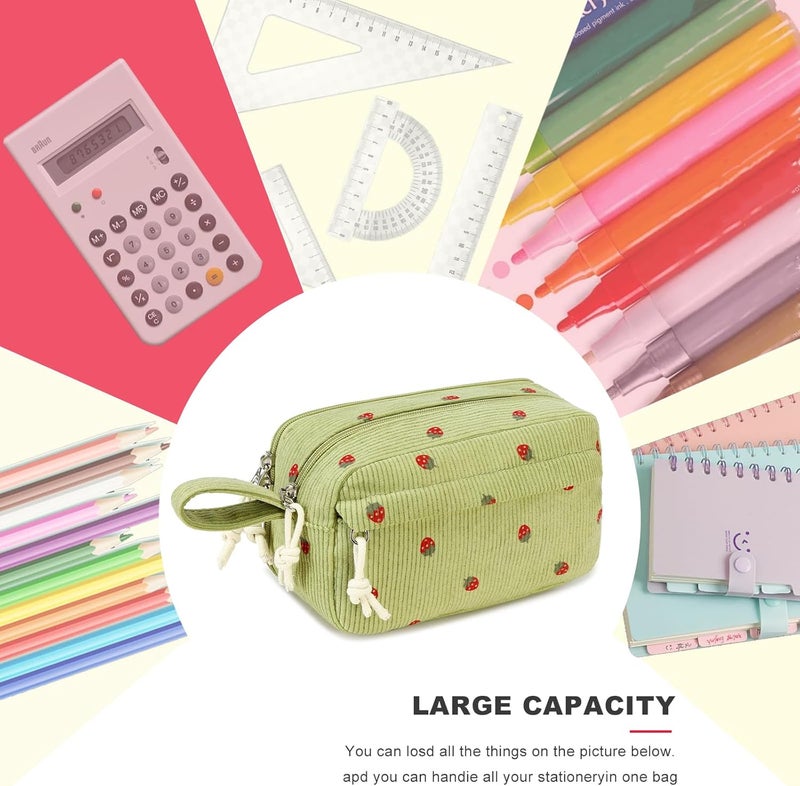 BLUBOON Big Capacity Pencil Case Pencil Pouch Pen Case School Supplies Cute Pencil Box Pencil Bag for Teen Girls Boys Women Man (Strawberry Green2) - Image 5